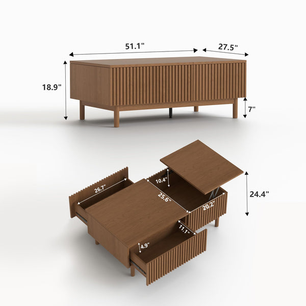 Lift Top Coffee Table with Hidden Storage & Drawers