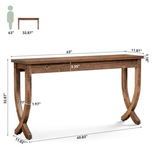 63" Solid Wood Farmhouse Console Table