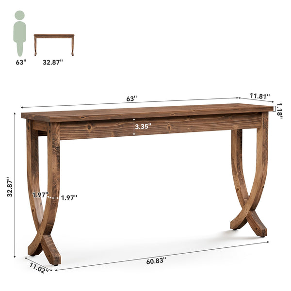 63" Solid Wood Farmhouse Console Table