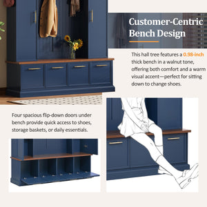Farmhouse Hall Tree with Bench & Shoe Storage