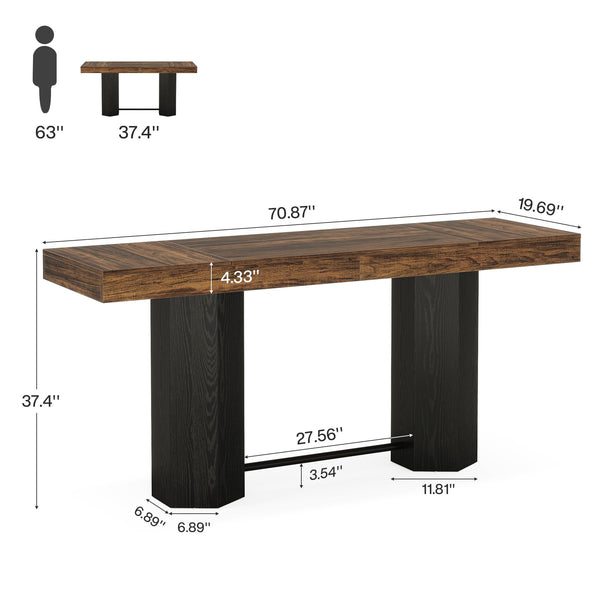 71-Inch Industrial Bar Table — Counter Height Dining Table with Metal Footrest