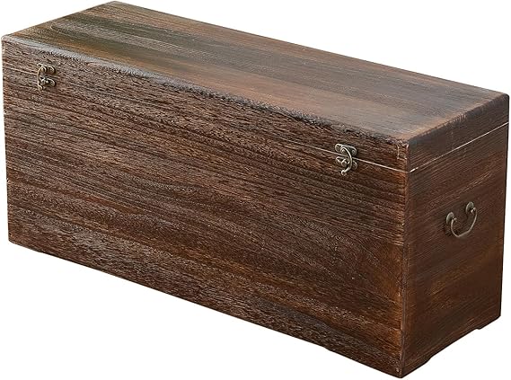 Rustic Wooden Storage Chest with Hinged Lid