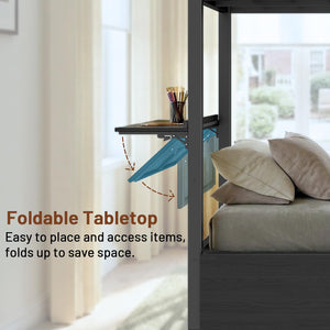 Metal Bunk Bed with Foldable Desk, LED Lights & Charging Station