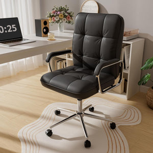 Mid-Back PU Leather Office Chair with Swivel & Padded Arms