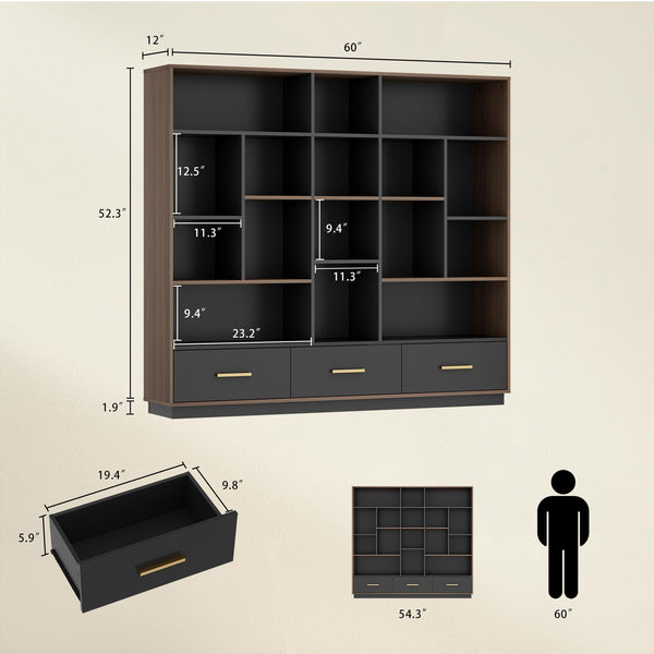 60" Wide Horizontal Bookcase with Drawers