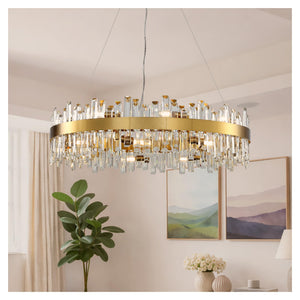 Round Crystal Chandelier – Gold Modern Pendant Light