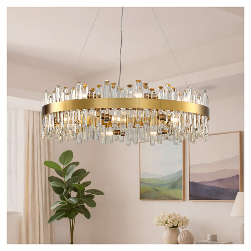 Round Crystal Chandelier – Gold Modern Pendant Light