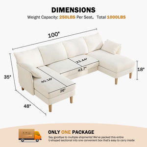 U-Shaped Sectional Sofa with Deep Seat – Chenille Fabric, 4-Seat, Beige