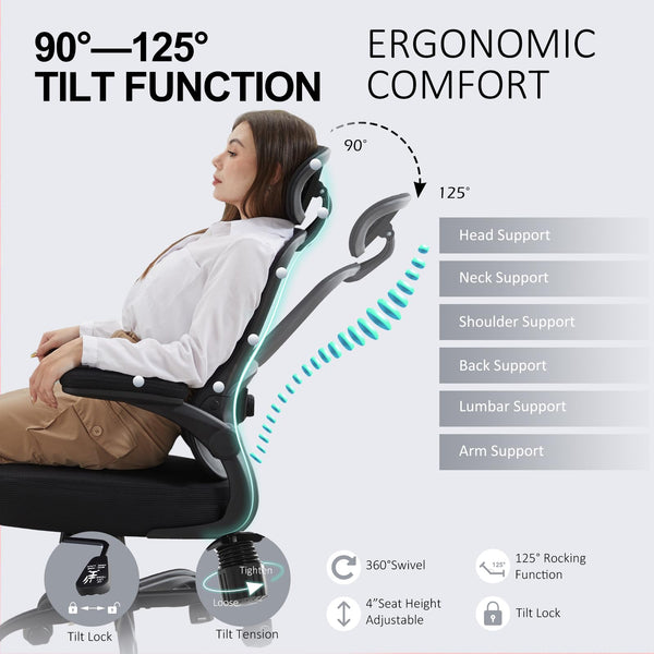 Ergonomic Mesh Office Chair with Lumbar Support & Headrest