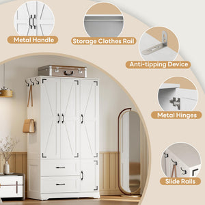 Farmhouse Wardrobe Closet with 4 Doors & 2 Drawers – 71" H