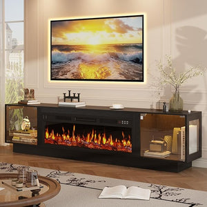 80" Fireplace TV Stand with RGB LED & Glass Doors
