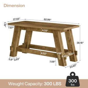 63" Counter Height Bar Table with Footrest – Rustic Brown Pub Table