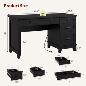 Farmhouse Executive Desk with Drawers & Charging Station