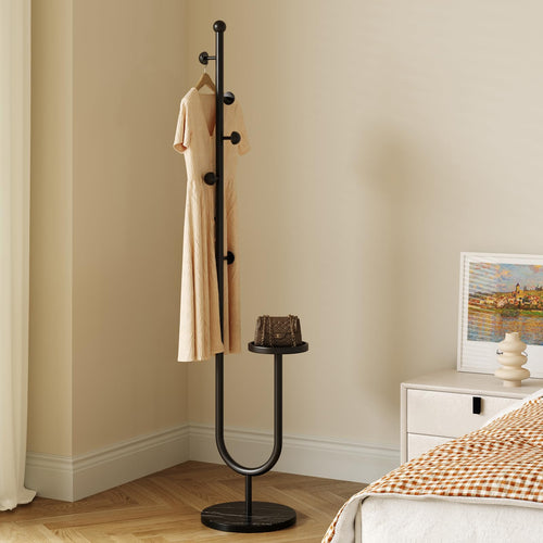 Metal Coat Rack with Marble Base & Storage Tray