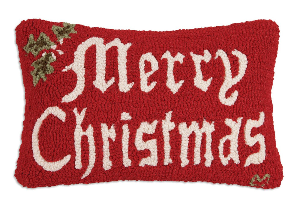 Merry Christmas Hand-Hooked Wool Throw Pillow 14x20