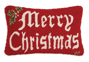 Merry Christmas Hand-Hooked Wool Throw Pillow 14x20