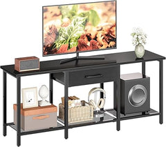TV Stand for 55 Inch TVs with Fabric Drawer and Open Shelves
