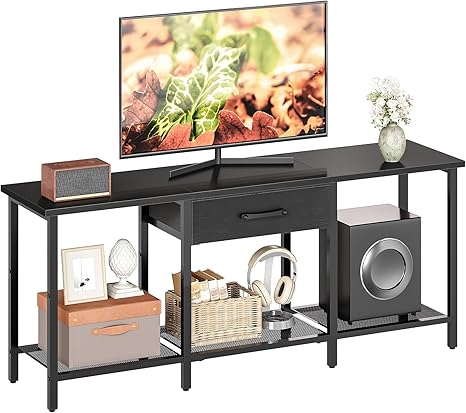 TV Stand for 55 Inch TVs with Fabric Drawer and Open Shelves