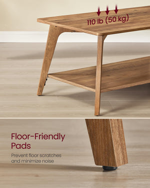 2-Tier Coffee Table with Storage Shelf and Tapered Legs