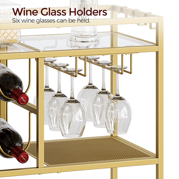 3-Tier Rolling Bar Cart with Wine Rack & Glass Holders