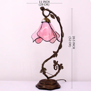 Tiffany Style Pink Stained Glass Table Lamp 21 Inch