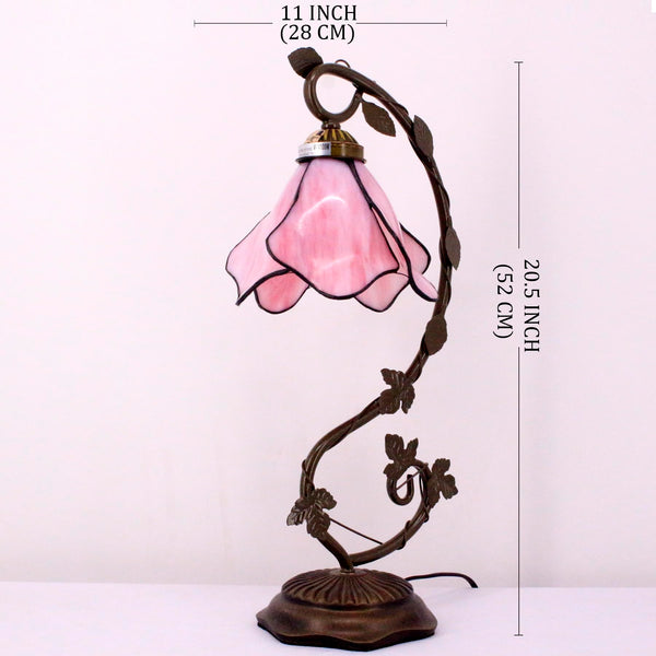 Tiffany Style Pink Stained Glass Table Lamp 21 Inch