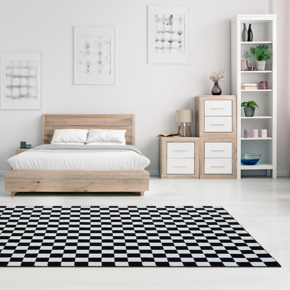 Modern Checkered Black and White Area Rug 5x7