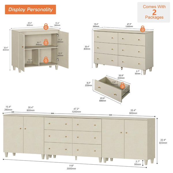 Extra Wide 6-Drawer Dresser with 4 Doors & Storage Compartments