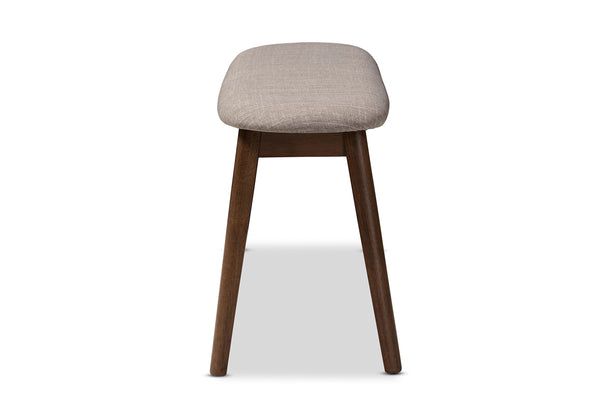 Mid-Century Modern Fabric Upholstered Bench with Walnut Wood Legs