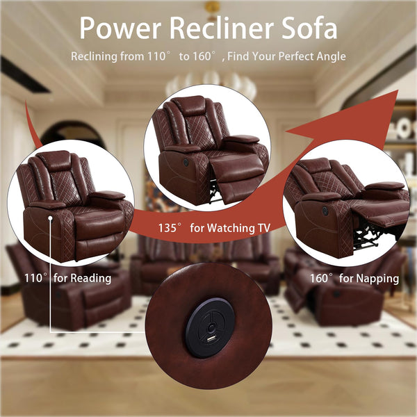 Power Reclining Sectional Sofa Set with USB Charging