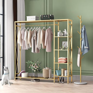 Gold Clothing Rack with Shelves