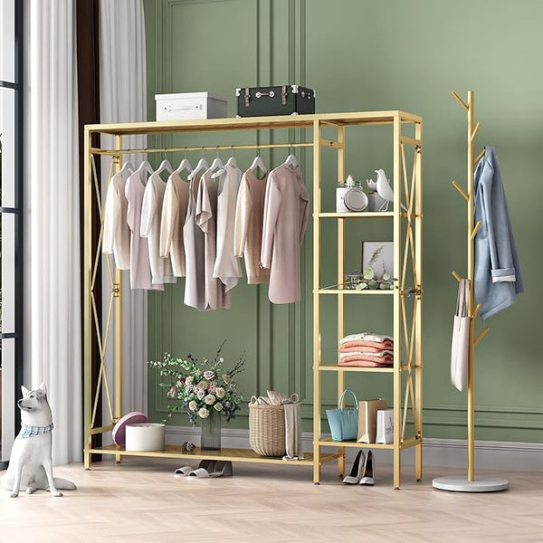 Gold Clothing Rack with Shelves