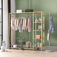 Gold Freestanding Clothing Rack with Shelves