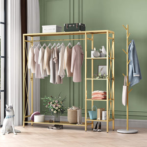 Gold Freestanding Clothing Rack with Shelves