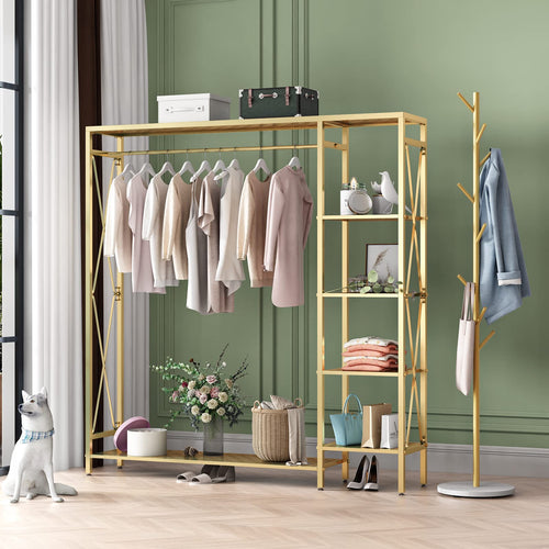Gold Freestanding Clothing Rack with Shelves