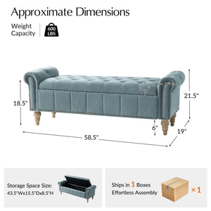 HULALA HOME Farmhouse Upholstered Storage Bench, End of Bed Bench with Vintage Button Tufted Design(Blue)