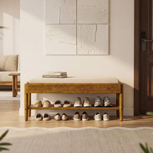 2-Tier Shoe Rack Bench with Flip-Top Storage