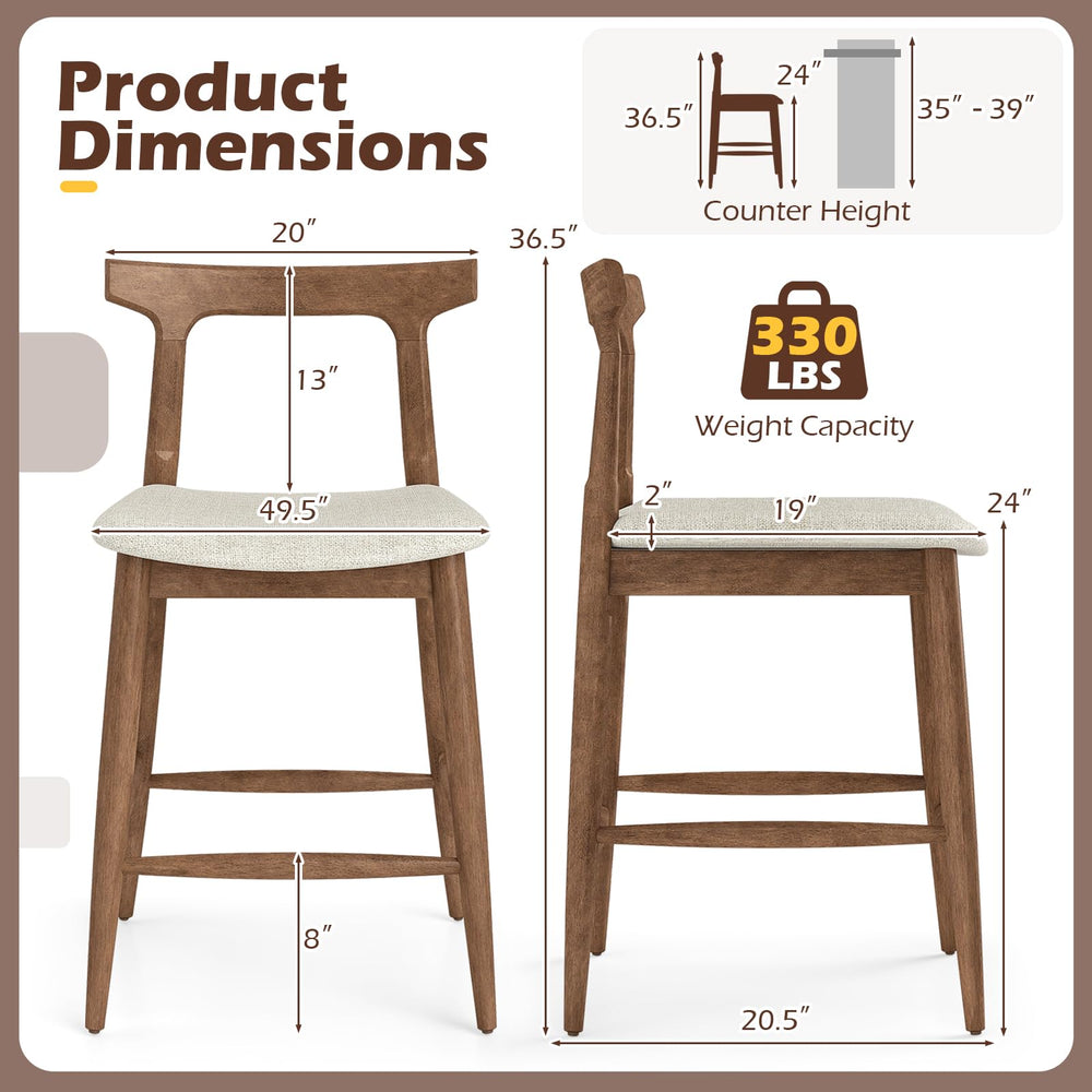 Counter Height Bar Stools Set of 4 – Upholstered Cushioned Seats with Curved Back & Footrest