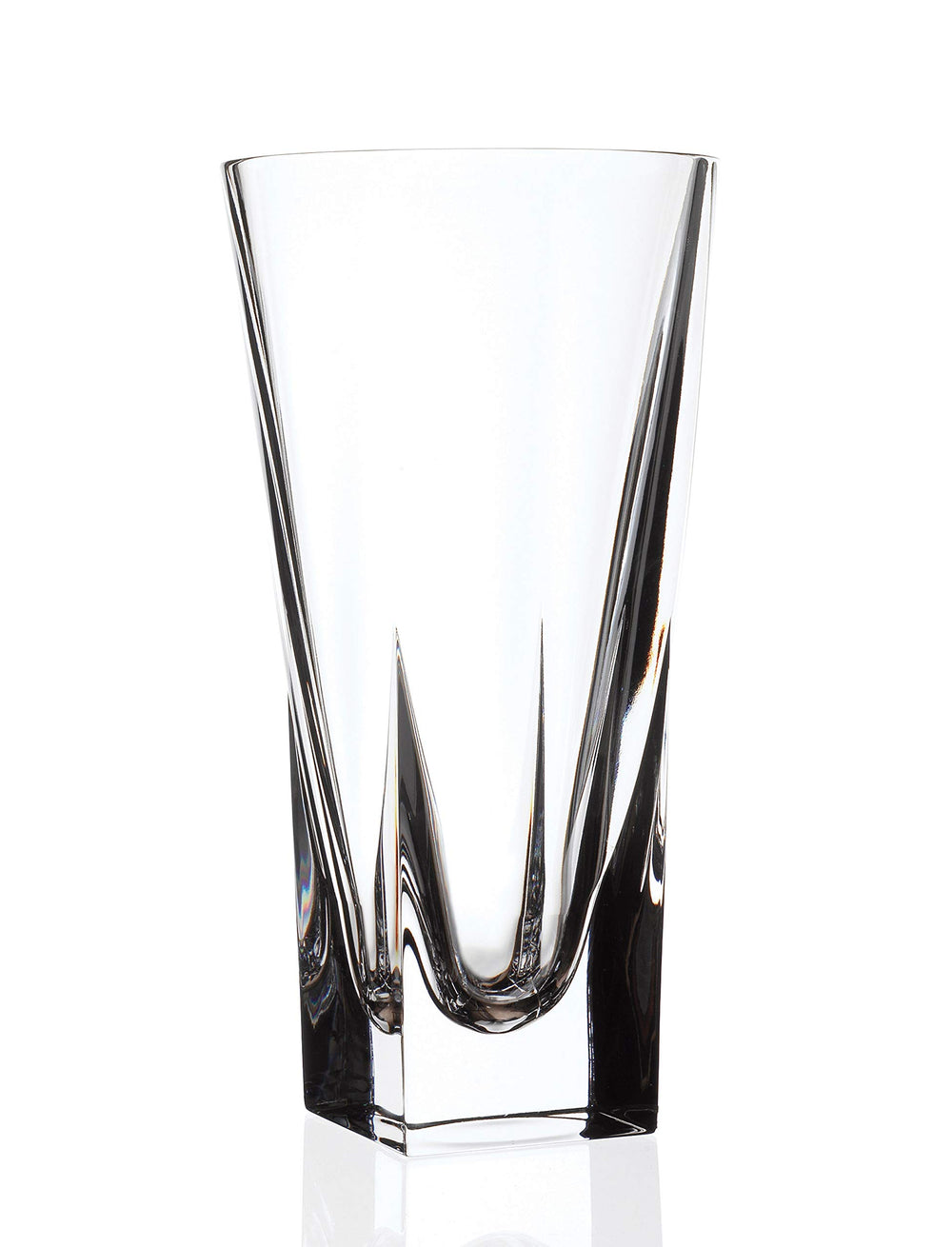 Clear Crystal Glass Flower Vase - Square Bottom Round Opening