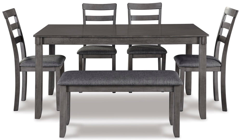 6-Piece Dining Table Set with Bench and Ladderback Chairs