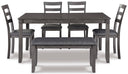 6-Piece Dining Table Set with Bench and Ladderback Chairs