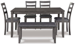 6-Piece Dining Table Set with Bench and Ladderback Chairs