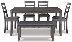 6-Piece Dining Table Set with Bench and Ladderback Chairs