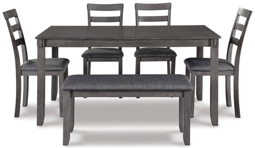 6-Piece Dining Table Set with Bench and Ladderback Chairs