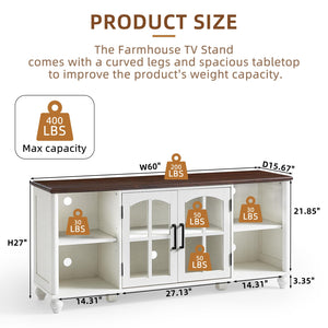 Farmhouse TV Stand with Glass Doors & Storage
