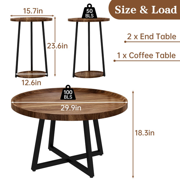 Round Coffee Table and End Table Set of 3