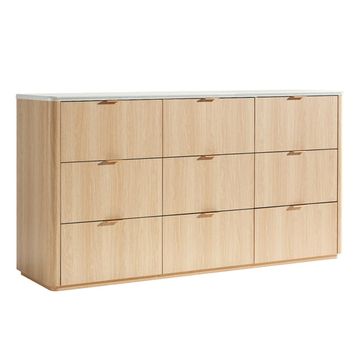 9-Drawer Wide Dresser with Faux Travertine Top