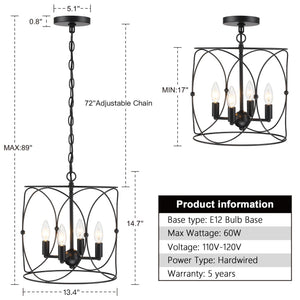 4-Light Black Metal Farmhouse Chandelier