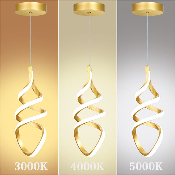 Brushed Gold LED Pendant Light – Dimmable, 3-Color Temperature