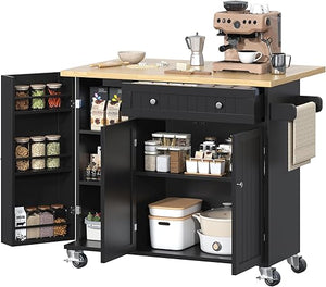 Large Kitchen Island with Drop Leaf & Power Outlet